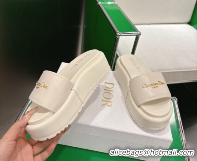 Charming Dior D-Lane Platform Slides Sandal in Padded Lambskin Leather White 2026 0302099