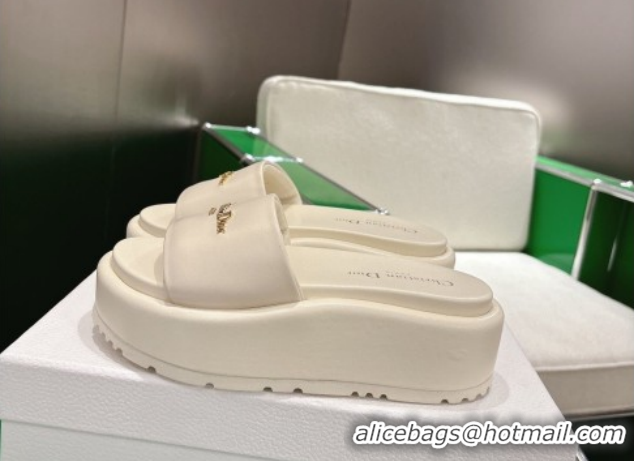 Charming Dior D-Lane Platform Slides Sandal in Padded Lambskin Leather White 2026 0302099