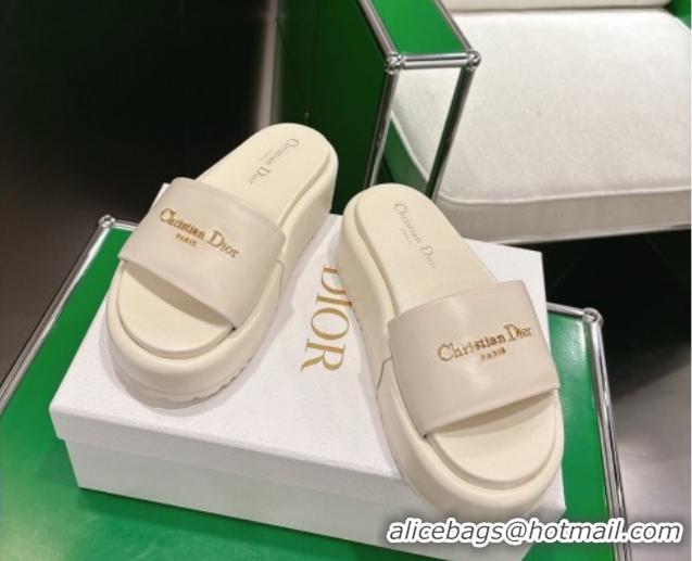 Charming Dior D-Lane Platform Slides Sandal in Padded Lambskin Leather White 2026 0302099