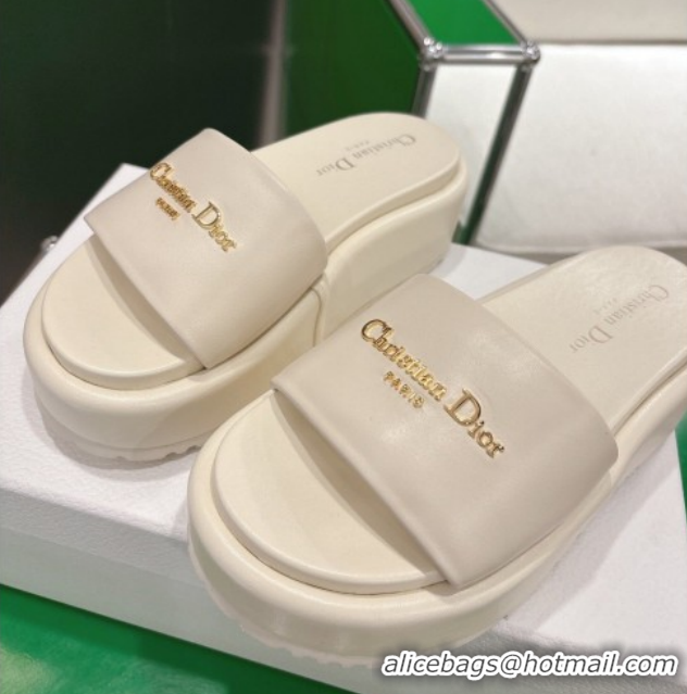 Charming Dior D-Lane Platform Slides Sandal in Padded Lambskin Leather White 2026 0302099