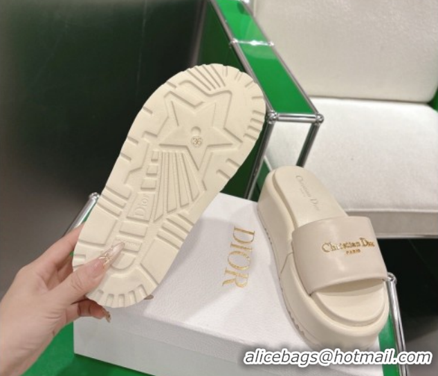 Charming Dior D-Lane Platform Slides Sandal in Padded Lambskin Leather White 2026 0302099