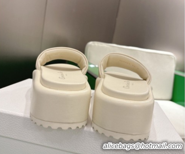 Charming Dior D-Lane Platform Slides Sandal in Padded Lambskin Leather White 2026 0302099