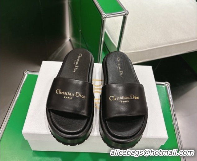 Popular Style Dior D-Lane Platform Slides Sandal in Padded Lambskin Leather Black 2026 0302100