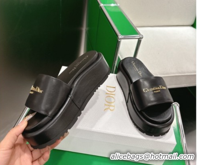 Popular Style Dior D-Lane Platform Slides Sandal in Padded Lambskin Leather Black 2026 0302100