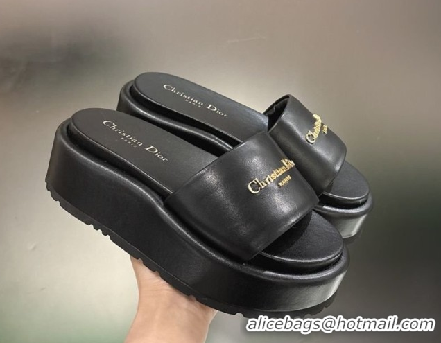 Popular Style Dior D-Lane Platform Slides Sandal in Padded Lambskin Leather Black 2026 0302100