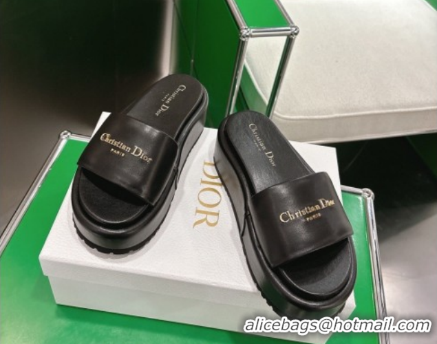 Popular Style Dior D-Lane Platform Slides Sandal in Padded Lambskin Leather Black 2026 0302100
