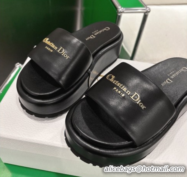 Popular Style Dior D-Lane Platform Slides Sandal in Padded Lambskin Leather Black 2026 0302100