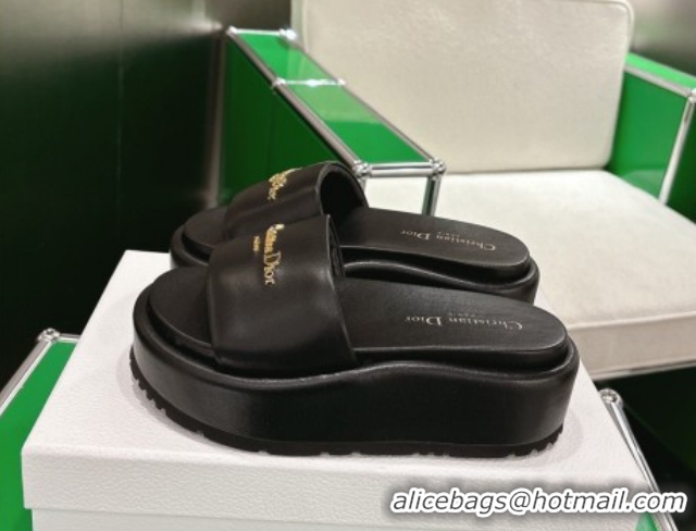Popular Style Dior D-Lane Platform Slides Sandal in Padded Lambskin Leather Black 2026 0302100