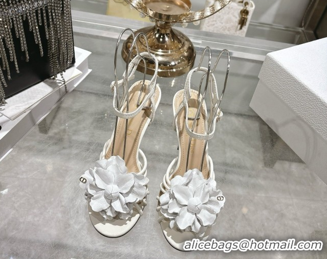 Unique Style Dior Leather Flower Heel Sandals 7.5cm White 2026 DR030205