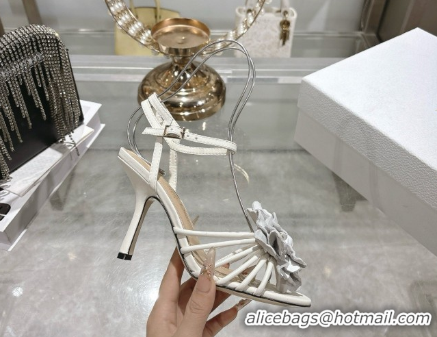 Unique Style Dior Leather Flower Heel Sandals 7.5cm White 2026 DR030205