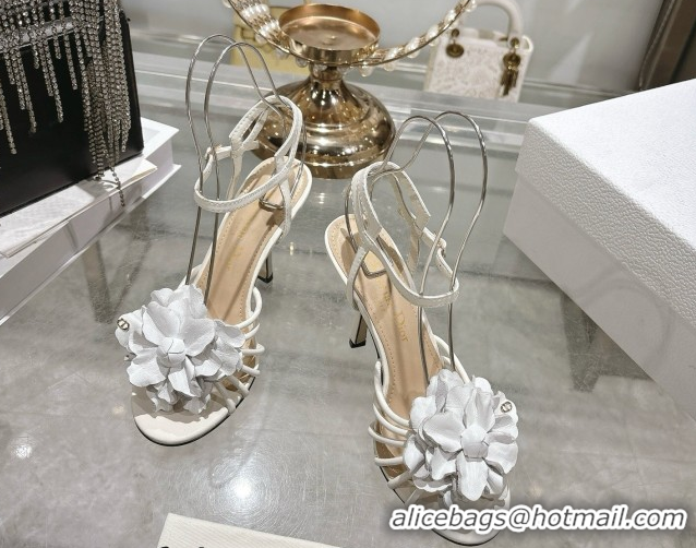 Unique Style Dior Leather Flower Heel Sandals 7.5cm White 2026 DR030205