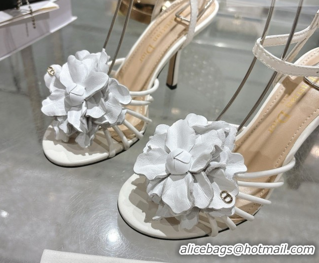 Unique Style Dior Leather Flower Heel Sandals 7.5cm White 2026 DR030205