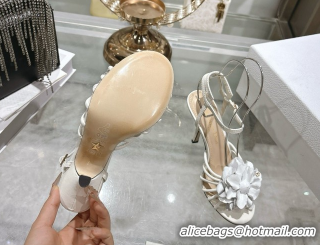 Unique Style Dior Leather Flower Heel Sandals 7.5cm White 2026 DR030205