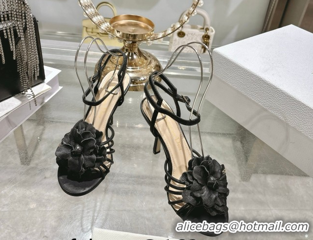 Top Grade Dior Leather Flower Heel Sandals 7.5cm Black 2026 DR030205