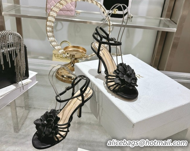 Top Grade Dior Leather Flower Heel Sandals 7.5cm Black 2026 DR030205