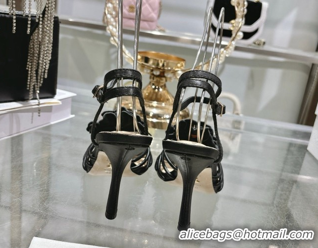 Top Grade Dior Leather Flower Heel Sandals 7.5cm Black 2026 DR030205