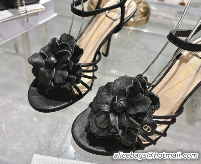 Top Grade Dior Leather Flower Heel Sandals 7.5cm Black 2026 DR030205