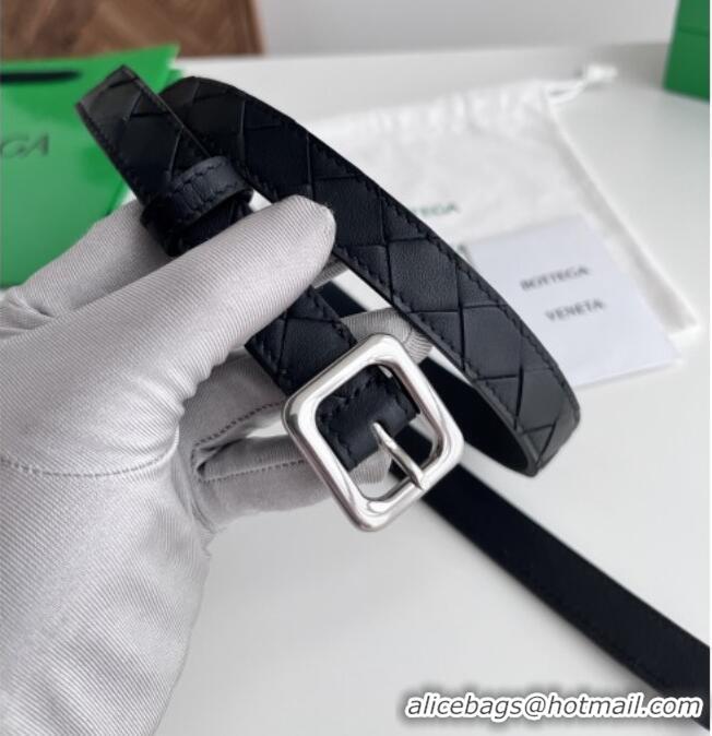 Famous Brand Bottega Veneta Women's Contour Belt 2cm BV111710 Black/Silver 2025