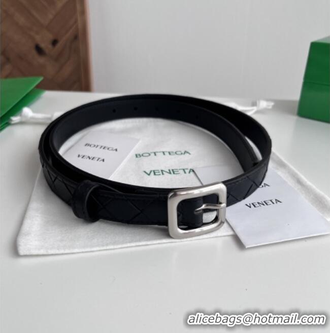 Famous Brand Bottega Veneta Women's Contour Belt 2cm BV111710 Black/Silver 2025