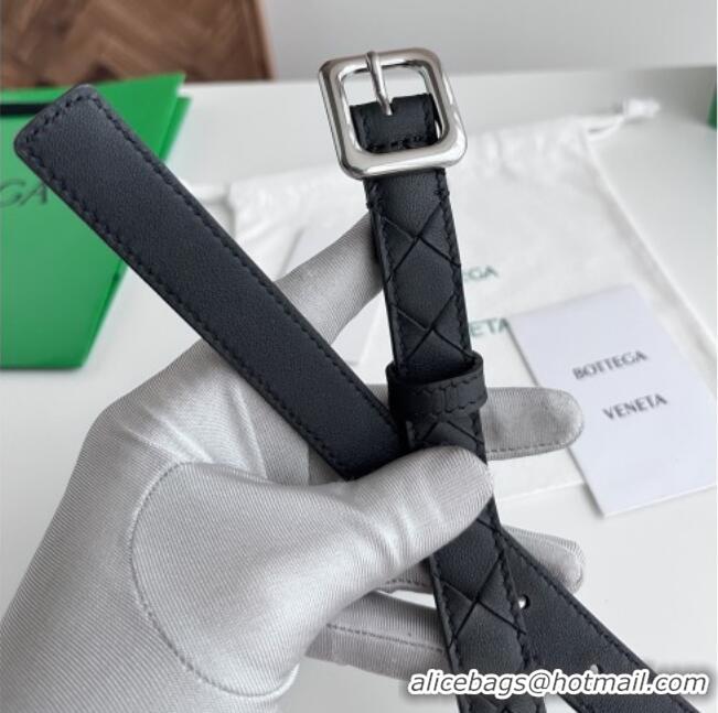 Famous Brand Bottega Veneta Women's Contour Belt 2cm BV111710 Black/Silver 2025