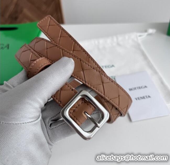 Classic Grade Bottega Veneta Women's Contour Belt 2cm BV111712 Brown/Silver 2025