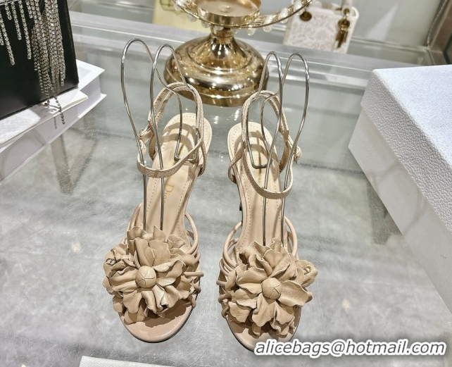 Top Design Dior Leather Flower Heel Sandals 7.5cm Beige 2026 DR030205