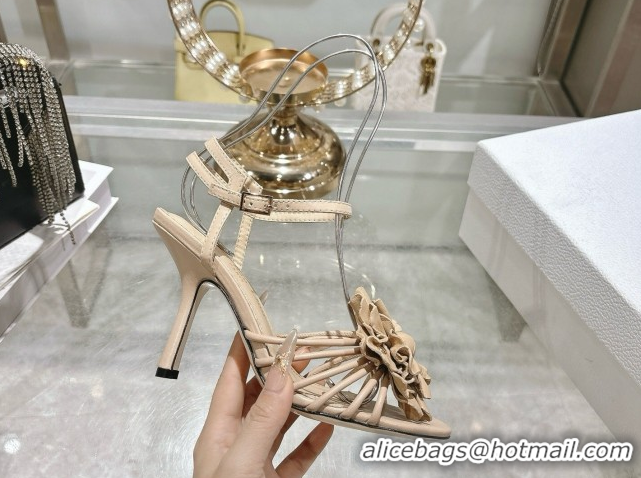 Top Design Dior Leather Flower Heel Sandals 7.5cm Beige 2026 DR030205