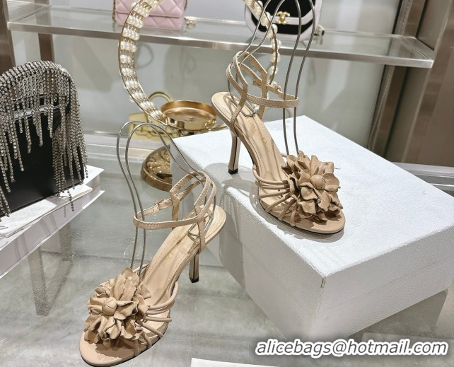 Top Design Dior Leather Flower Heel Sandals 7.5cm Beige 2026 DR030205