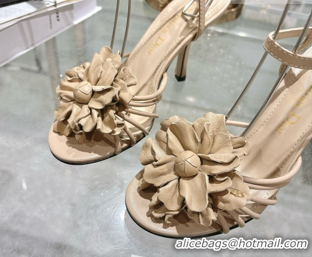 Top Design Dior Leather Flower Heel Sandals 7.5cm Beige 2026 DR030205