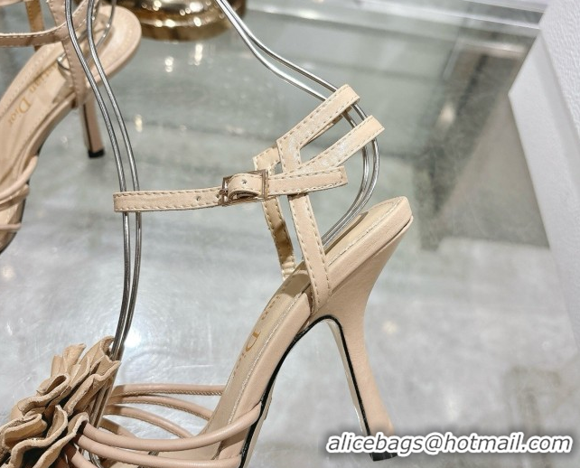 Top Design Dior Leather Flower Heel Sandals 7.5cm Beige 2026 DR030205