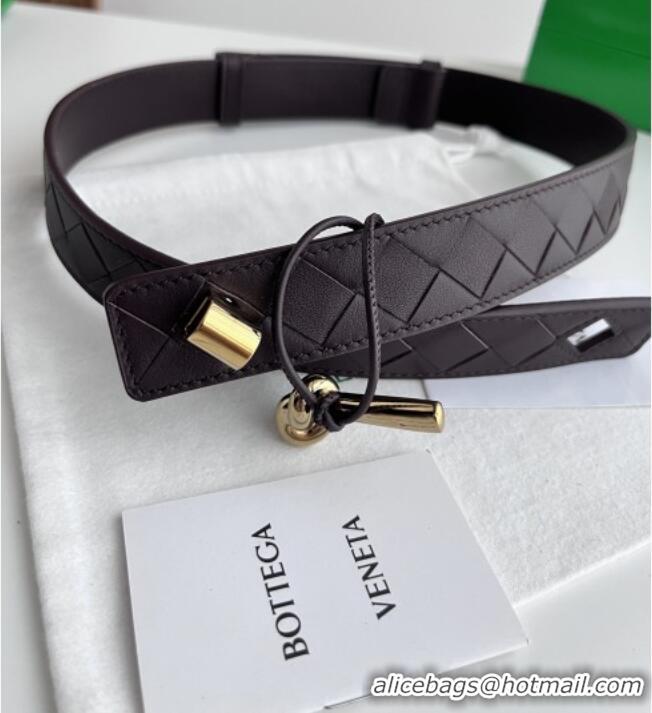 Promotional Bottega Veneta Andiamo Belt in Intreccio Leather BV111714 Fondant Brown 2025