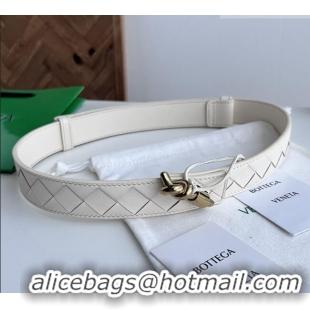 Best Price Bottega Veneta Andiamo Belt in Intreccio Leather BV111715 White 2025