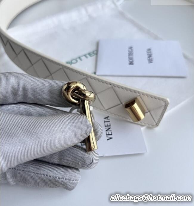Best Price Bottega Veneta Andiamo Belt in Intreccio Leather BV111715 White 2025