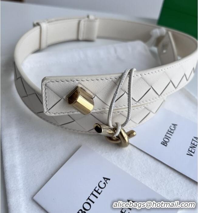 Best Price Bottega Veneta Andiamo Belt in Intreccio Leather BV111715 White 2025