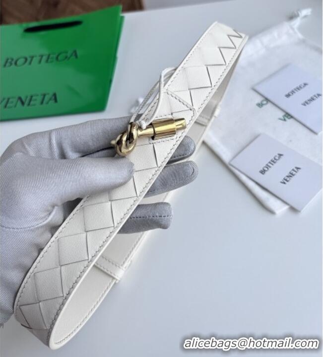 Best Price Bottega Veneta Andiamo Belt in Intreccio Leather BV111715 White 2025