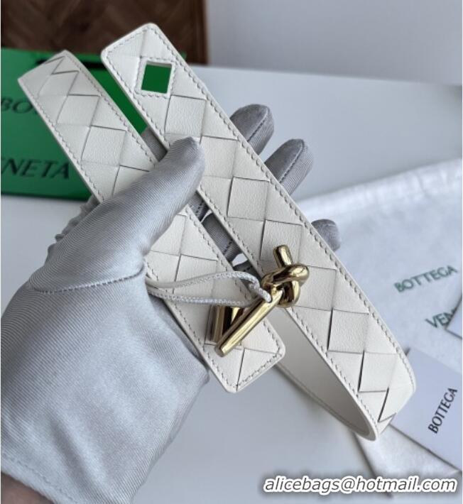 Best Price Bottega Veneta Andiamo Belt in Intreccio Leather BV111715 White 2025