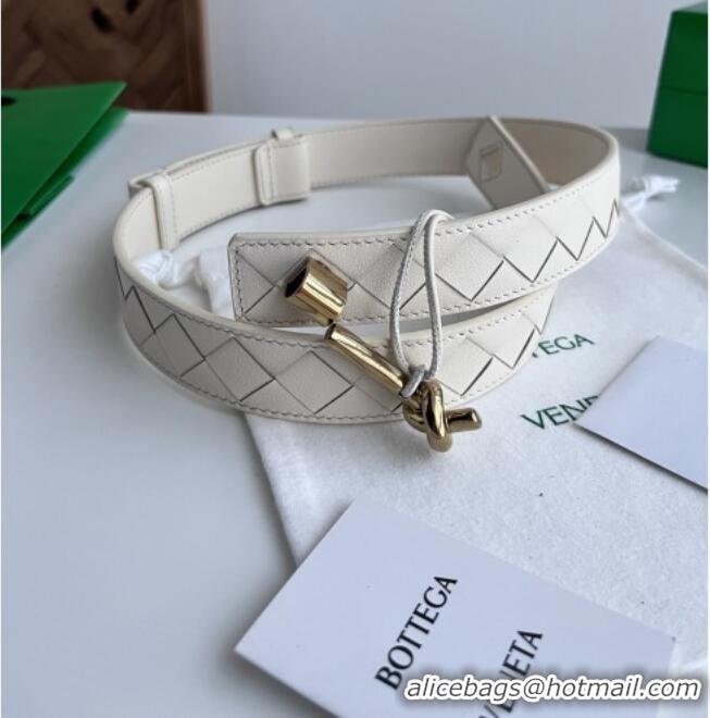 Best Price Bottega Veneta Andiamo Belt in Intreccio Leather BV111715 White 2025