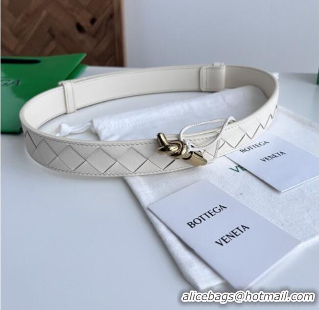 Best Price Bottega Veneta Andiamo Belt in Intreccio Leather BV111715 White 2025
