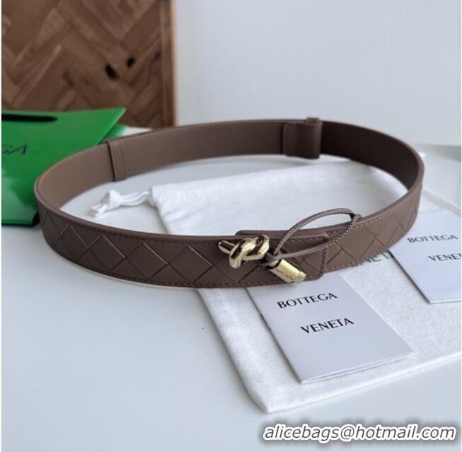 Top Quality Bottega Veneta Andiamo Belt in Intreccio Leather BV111716 Brown 2025