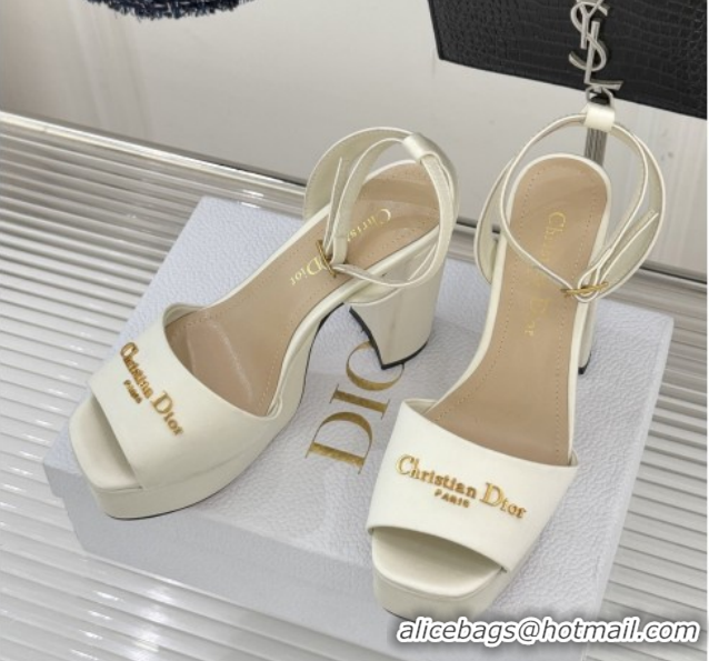 Stylish Dior D-Lane Platform Sandals 8cm in Satin White 2026 DR030206