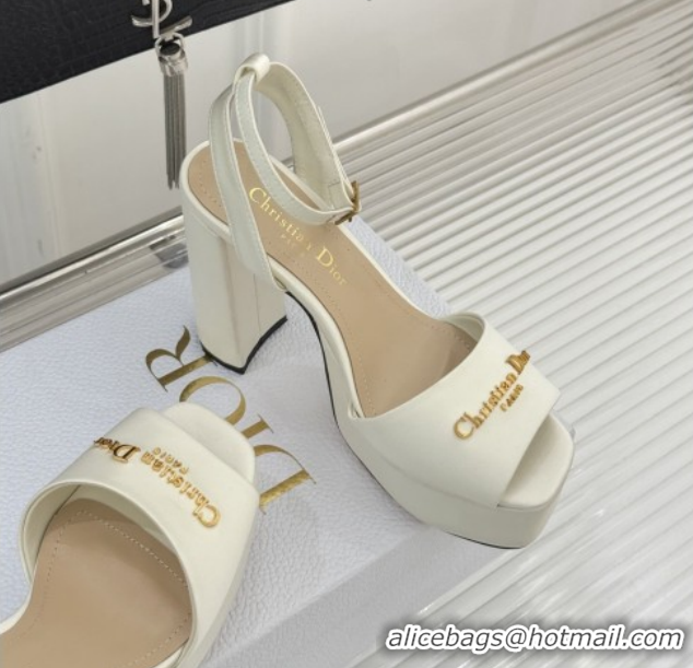 Stylish Dior D-Lane Platform Sandals 8cm in Satin White 2026 DR030206