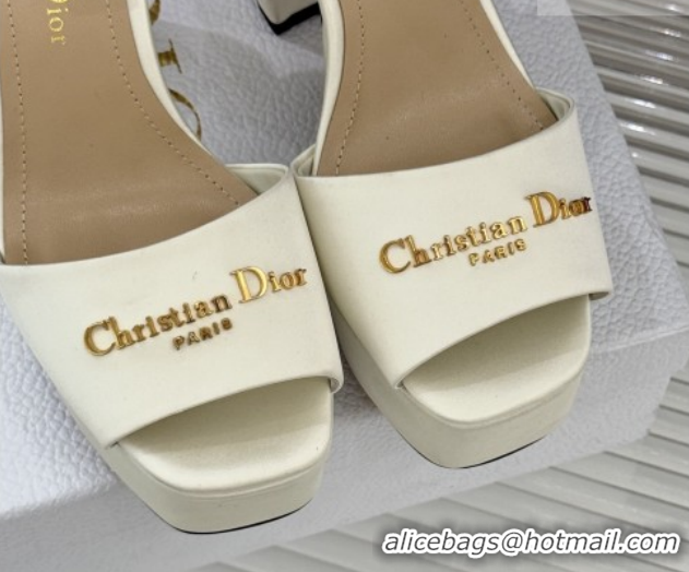 Stylish Dior D-Lane Platform Sandals 8cm in Satin White 2026 DR030206