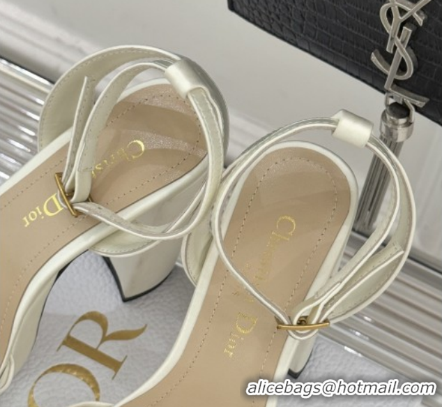 Stylish Dior D-Lane Platform Sandals 8cm in Satin White 2026 DR030206