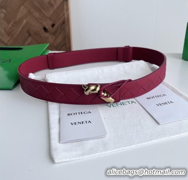 Shop Inexpensive Bottega Veneta Andiamo Belt in Intreccio Leather BV111717 Deep Red 2025