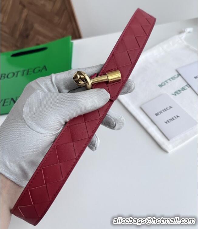 Shop Inexpensive Bottega Veneta Andiamo Belt in Intreccio Leather BV111717 Deep Red 2025