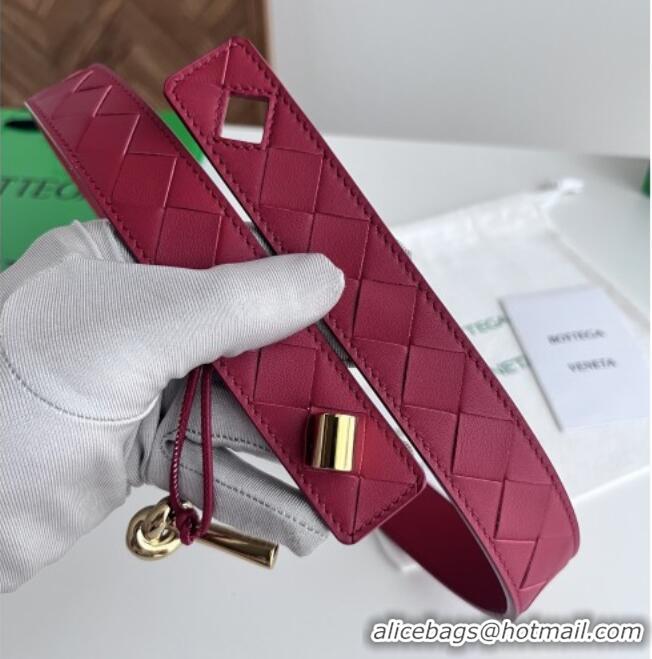 Shop Inexpensive Bottega Veneta Andiamo Belt in Intreccio Leather BV111717 Deep Red 2025