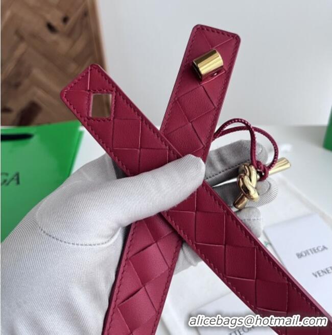 Shop Inexpensive Bottega Veneta Andiamo Belt in Intreccio Leather BV111717 Deep Red 2025