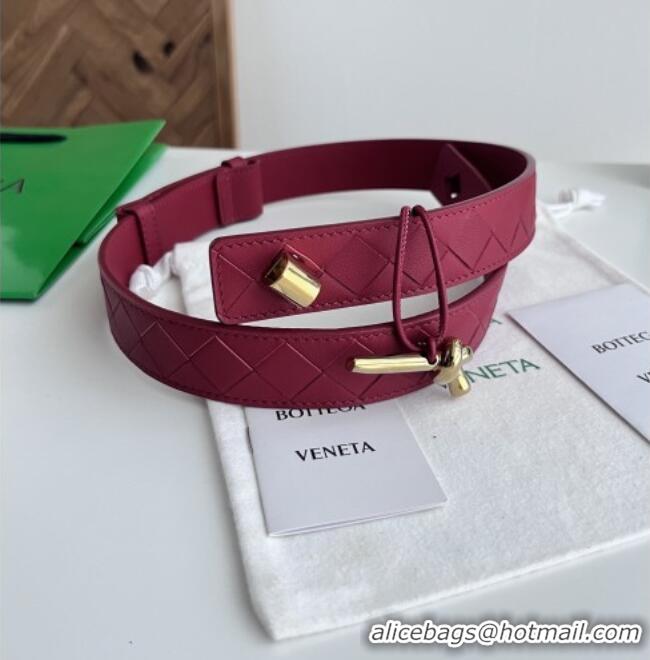 Shop Inexpensive Bottega Veneta Andiamo Belt in Intreccio Leather BV111717 Deep Red 2025