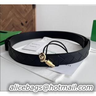 Hot Sell Bottega Veneta Andiamo Belt in Intreccio Leather BV111718 Black 2025