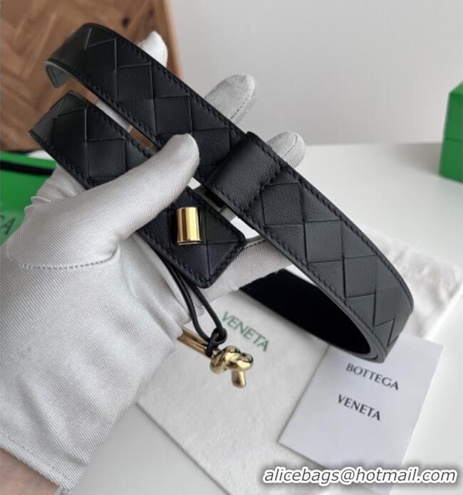 Hot Sell Bottega Veneta Andiamo Belt in Intreccio Leather BV111718 Black 2025